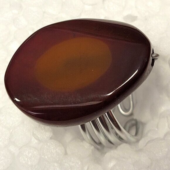 Amber Brown Agate Ring Adjustable Band Handmade Semi Precious Ring - Picture 2 of 12